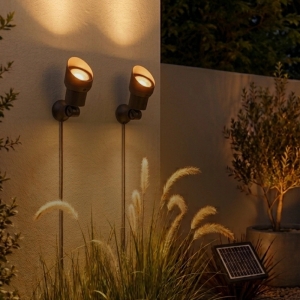 Solar wandspot heads complete set met twee spots en los solarpaneel