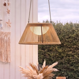 Solar hanglamp maris - usb-c oplaadbaar - rotan-look - met afstandsbediening