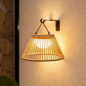 Solar wandlamp maris - usb-c oplaadbaar - rotan-look - met afstandsbediening