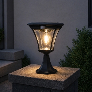 Solar buitenlamp london sokkel zwart met ledlamp